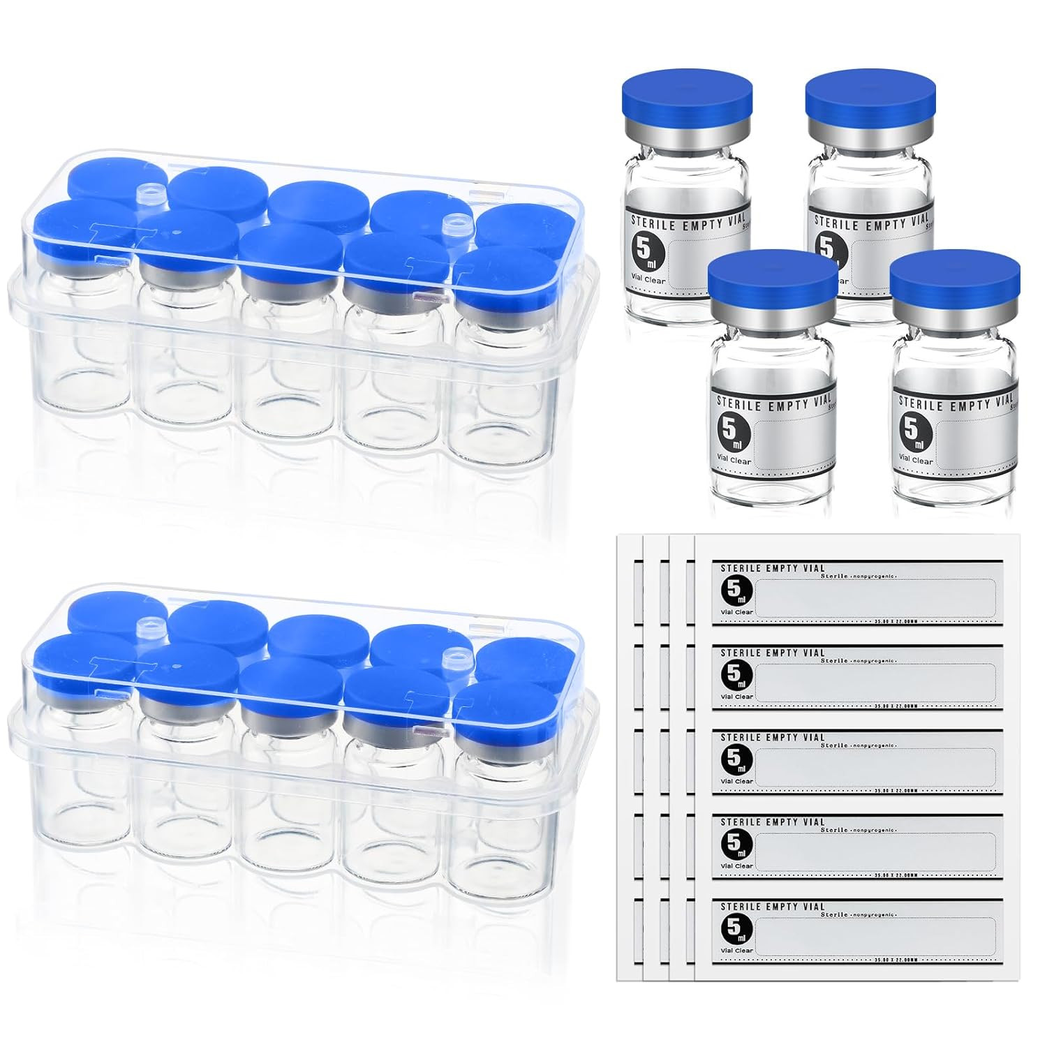Threlaco 20 Pcs 5Ml Sealed Sterile Empty Vials with Self Healing Injection Port