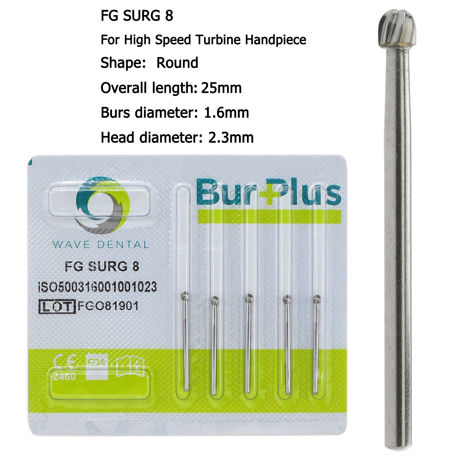Wave Dental Surgical Round Burs Long Shank High Speed Bur Carbide FG SURG 2 4 6