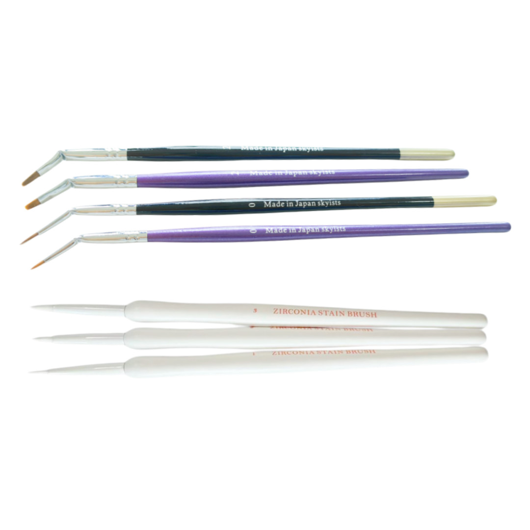 7* Zirconia Stain Brush Synthetic Hair Dental White Staining Brushes Curved Pens