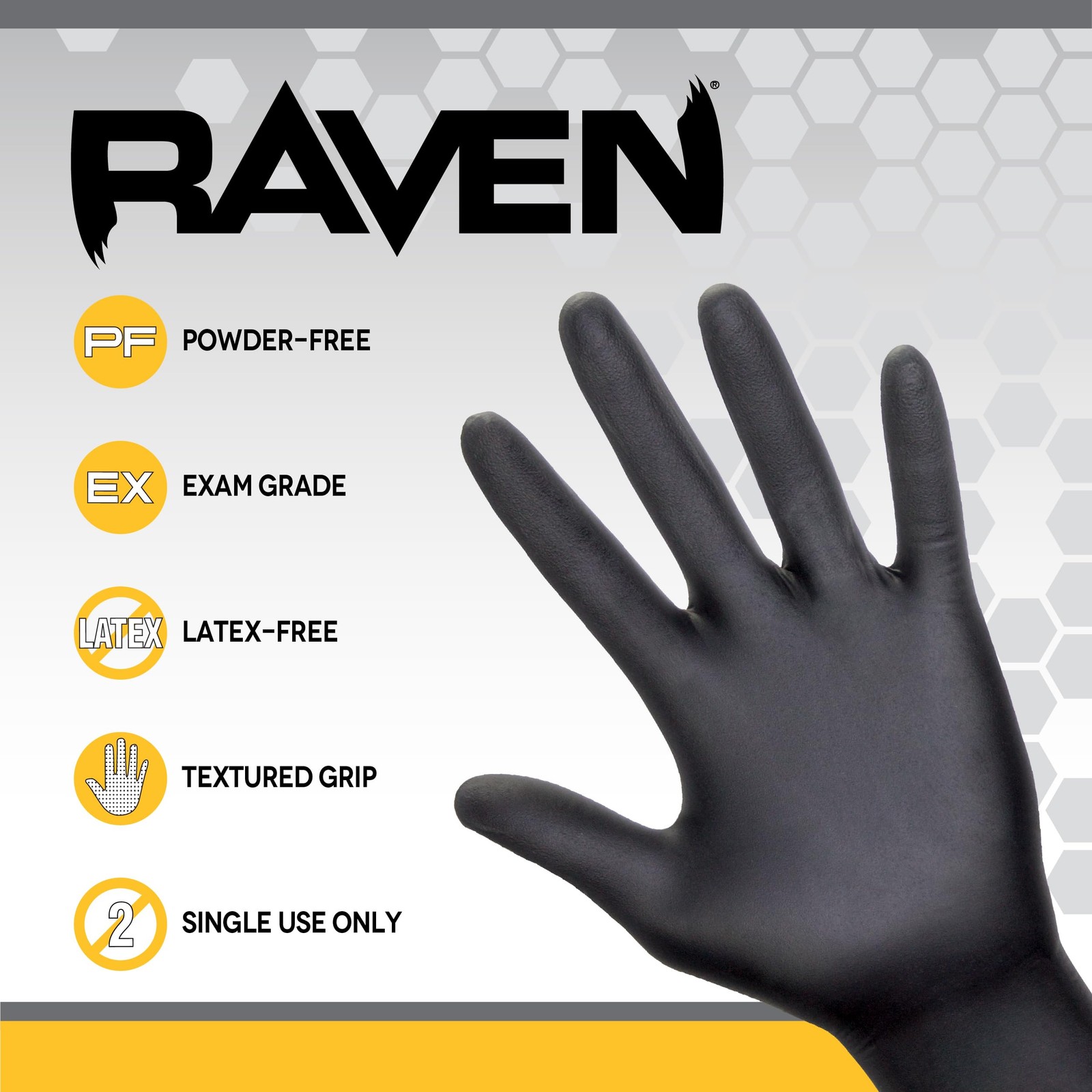 SAS Safety 66518 Raven Powder-Free Disposable Large (Pack of 100), Black