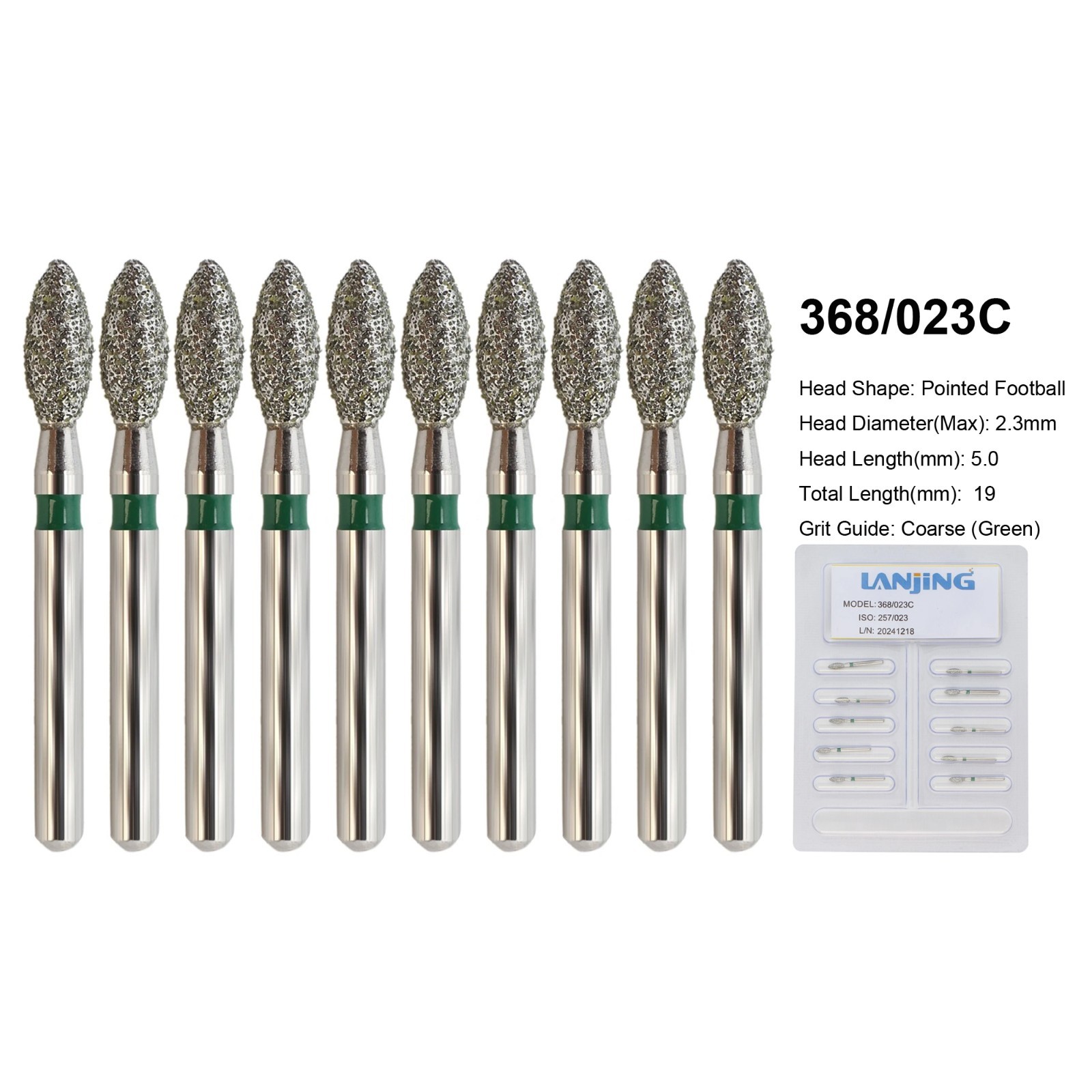 Zirconia Cutting Burs Dental Diamond Bur Football Pear Round End Taper Barrel FG
