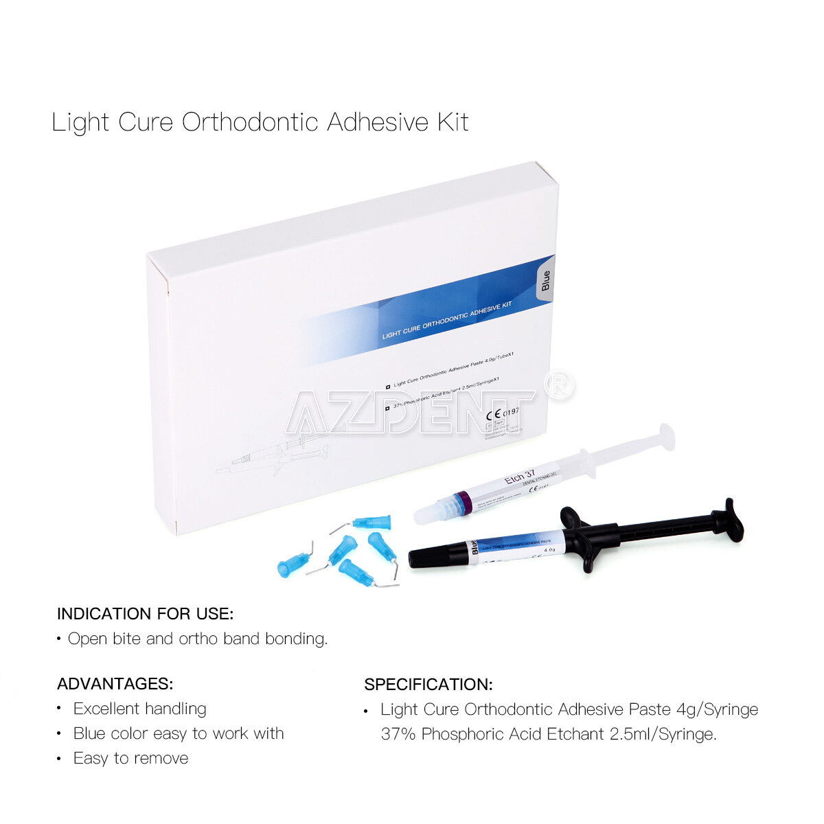 Dental Light Cure Orthodontic Brackets Adhesive Paste Acid Etching Gel Blue Kit
