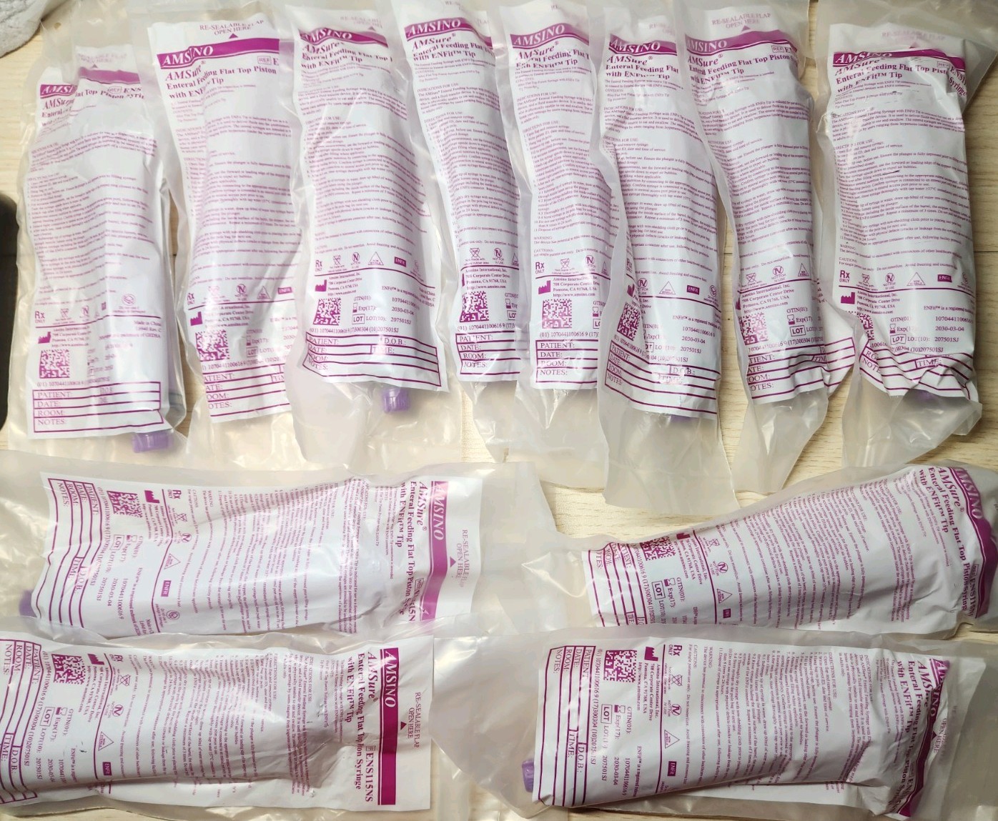 Amsino AMSure Enteral Feeding Syringe 60 mL ENFit Tip Lot of 12 Exp 2030 NEW NIB