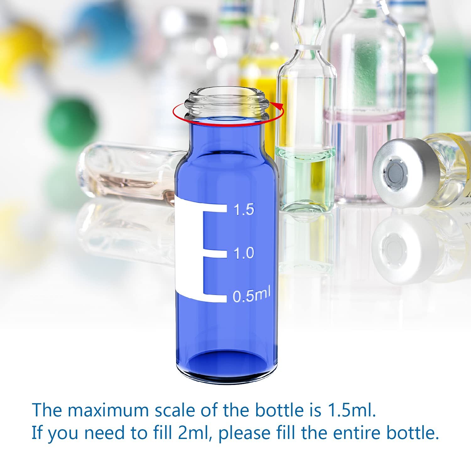 2ml 1000Pcs Autosampler Vials Lab+Caps Clear Glass Bottle 9-425 Screw Thread Top