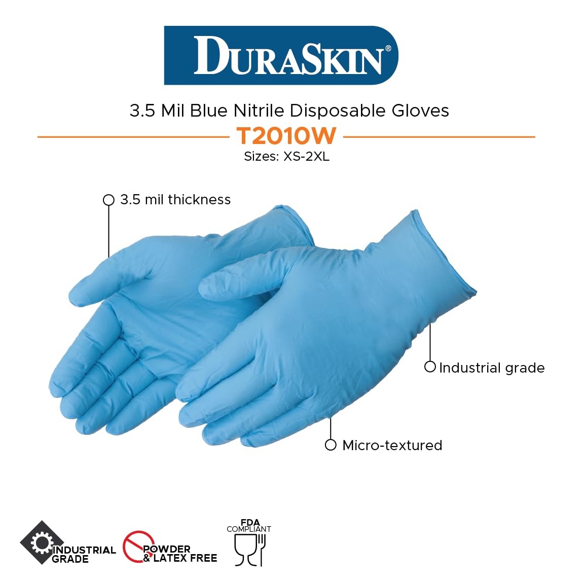Liberty DuraSkin Nitrile Disposable Gloves, Blue, Large, 100~Count