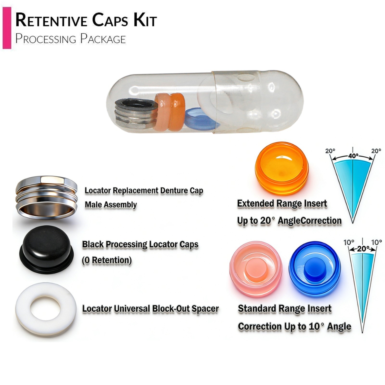 US Dental Zest Locator Classic PEEK Retention Inserts Male Caps for Overdenture