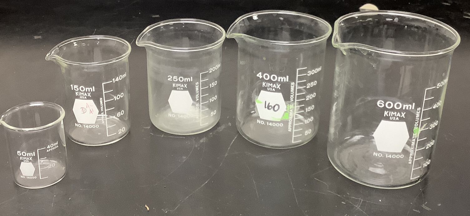 Lot Of 5 Kimax Beakers 50mL to 600 mL