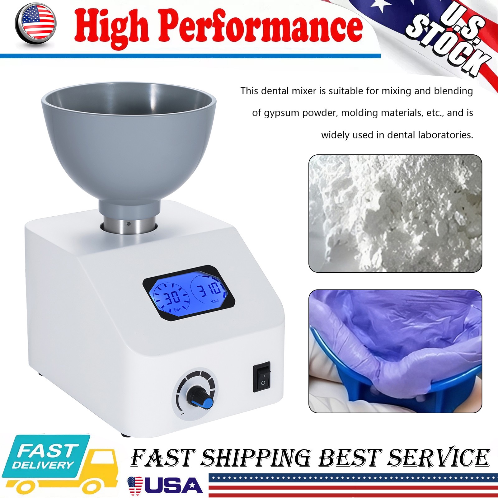 48W Dental Alginate Mixer Impression Materials Gypsum Plaster with Bowl＆Spatula
