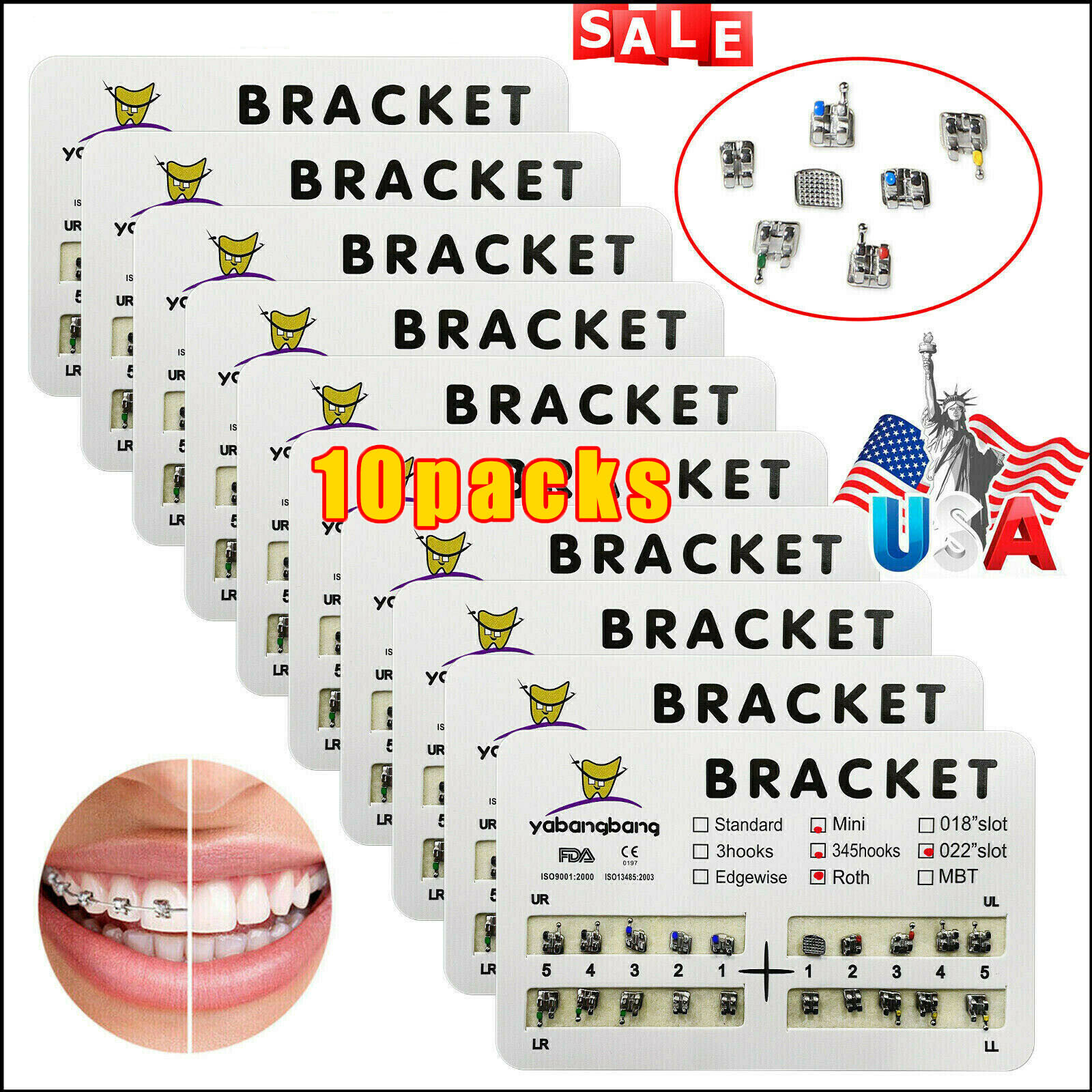 10 Packs Dental Orthodontic Braces Brackets Mini Roth 022″Slot 345 Hooks 200pcs