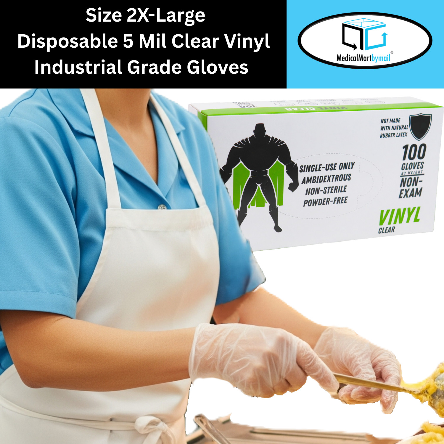 2000 Pieces Vinyl Gloves Powder Free Latex Nitrile Free Clear 2XL Size 5 Mil
