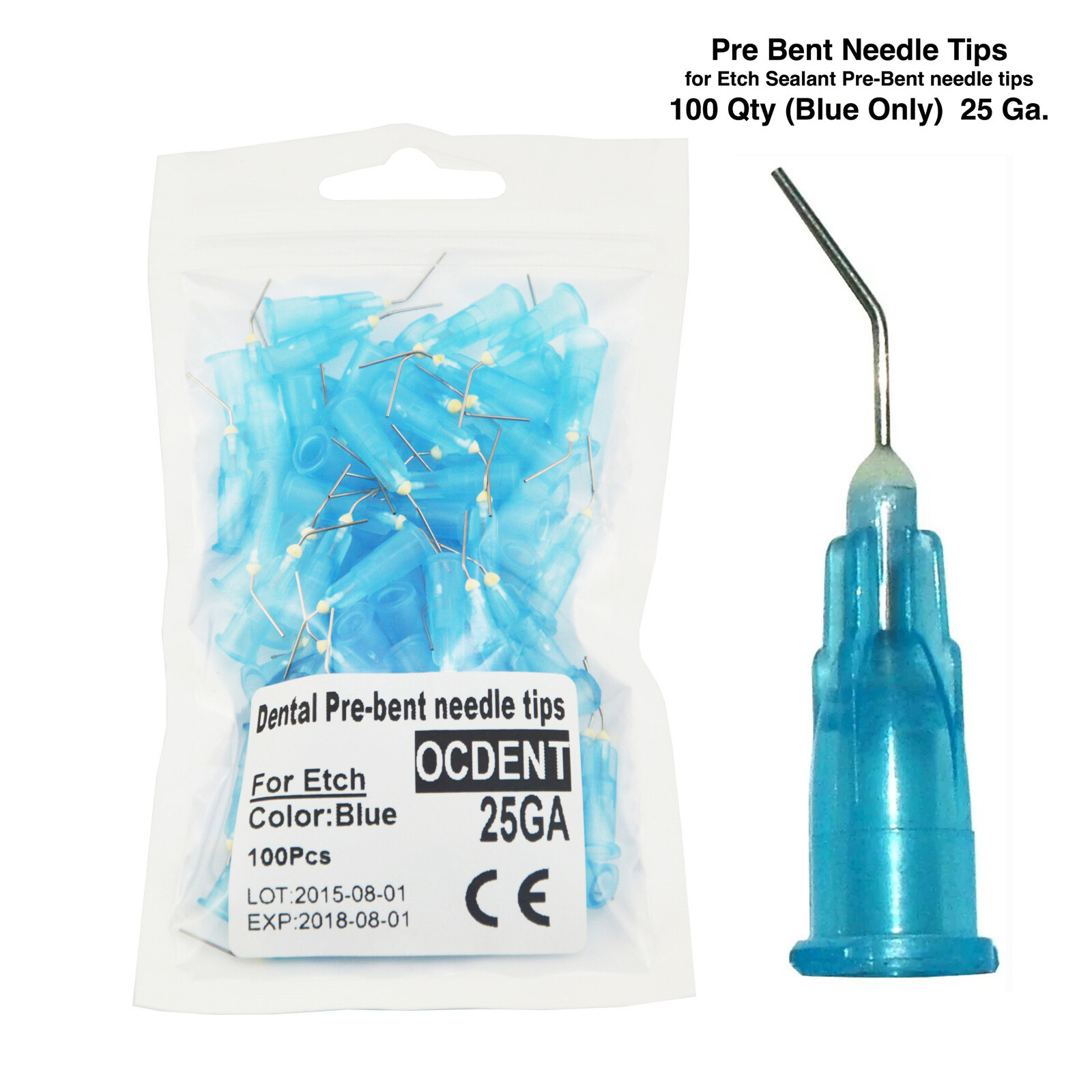 1000 Blue Etch Pre-Bent Applicator Needle Tips, 25 Gauge (10 Bags of 100)