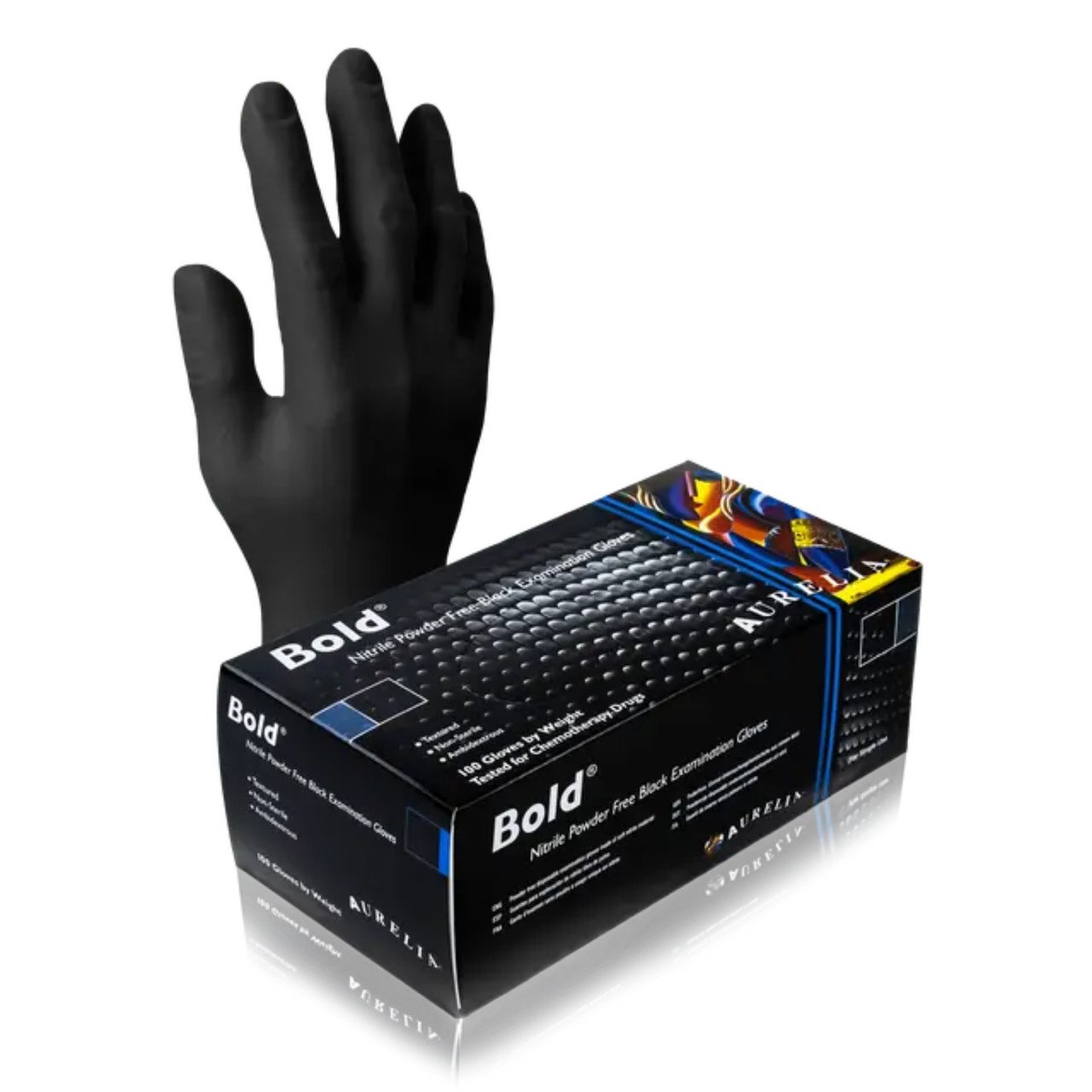 Aurelia Bold Black Nitrile PF Gloves, 100/Box, Large