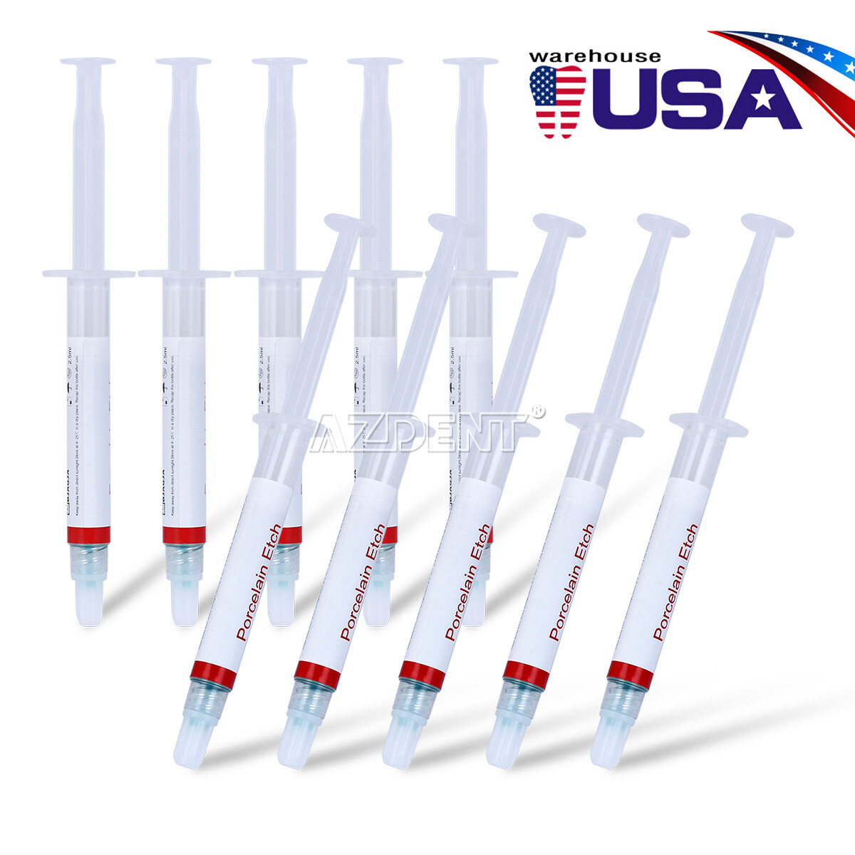 Dental Porcelain Etch Gel 9.5% HF Hydrofluoric Acid Etchant 3 Syringe Tips 2.5ml