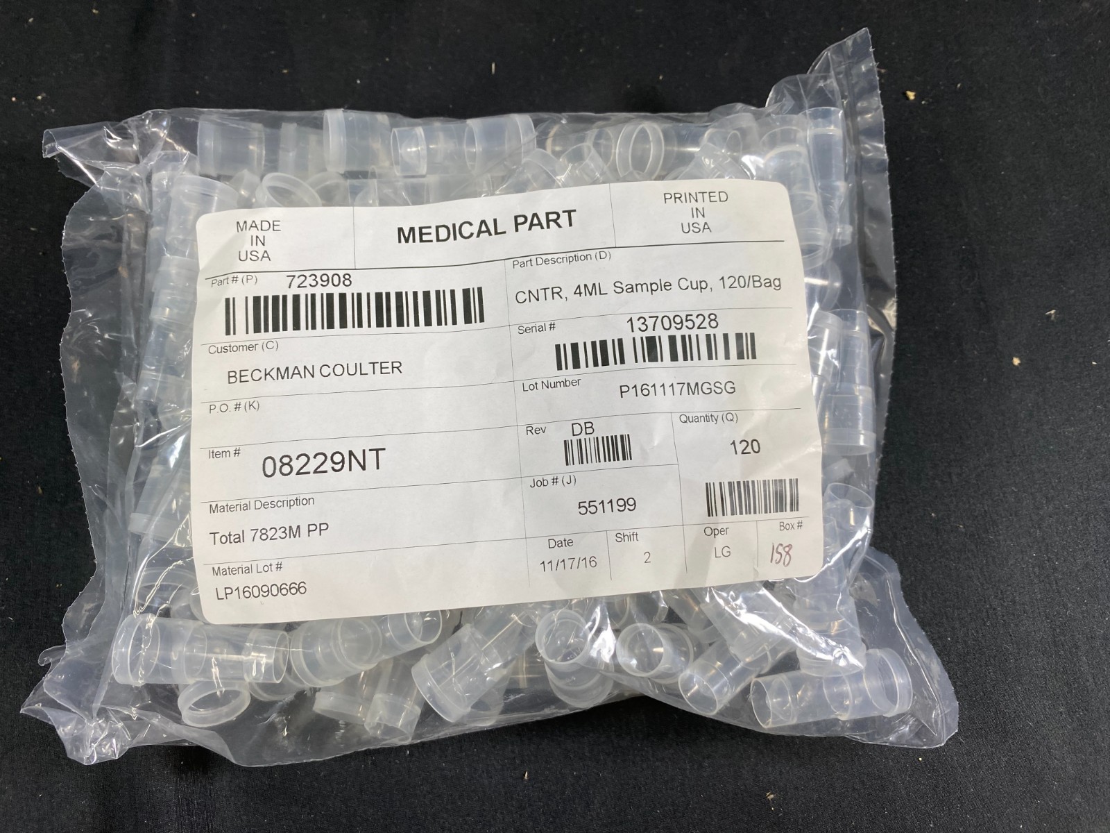 BECKMAN COULTER 4mL Clear PP CNTR Vi-Cell ViCell Sample Cup 723908 (120/Bag)