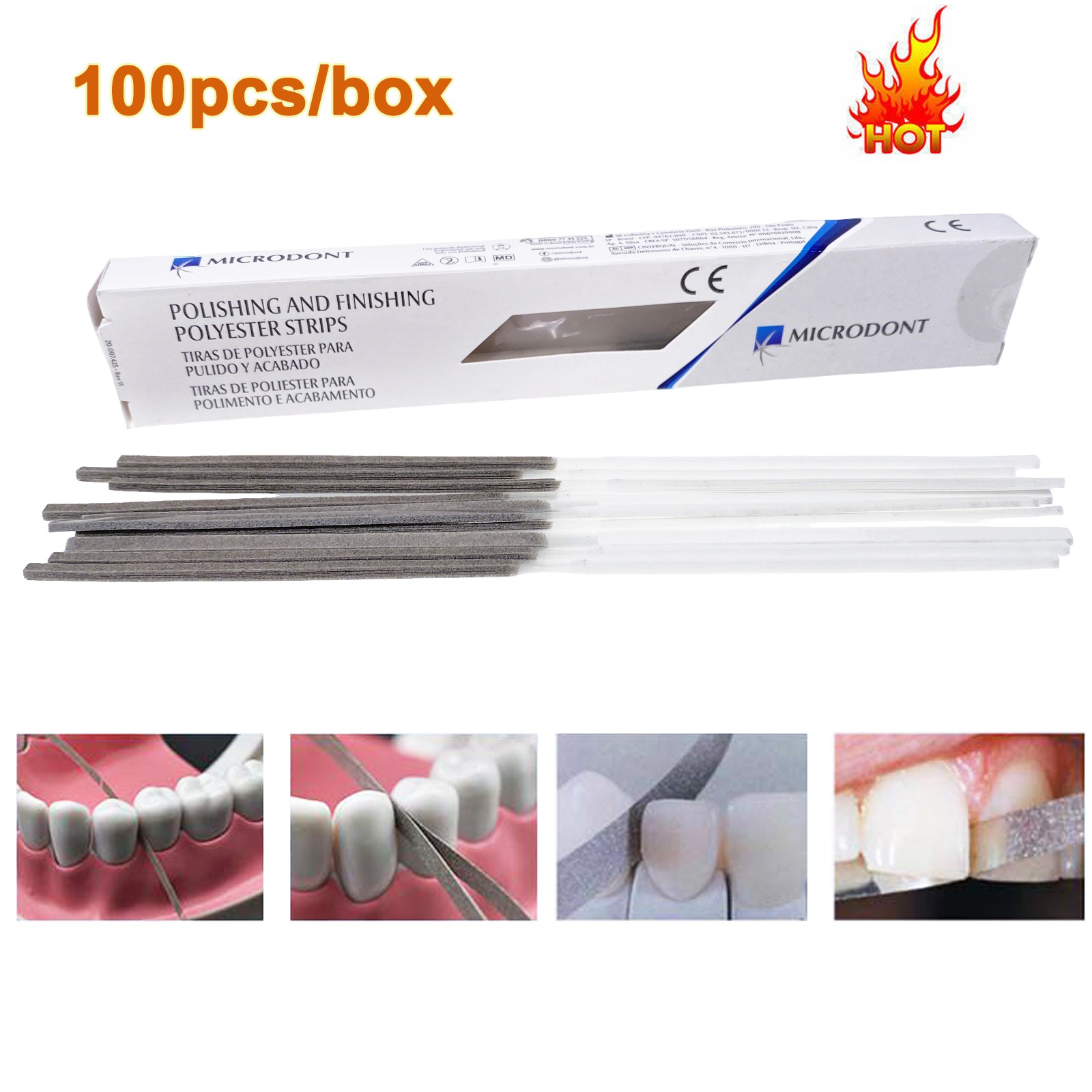 Microdont Dental Polishing Strips Polyester 2.5 mm Medium/Fine 100 per Box