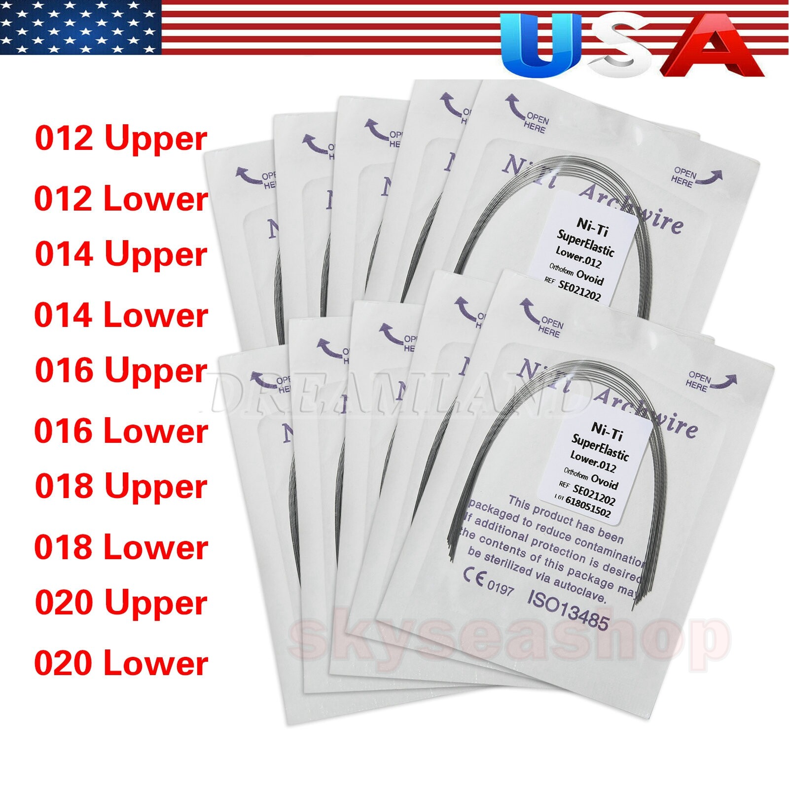 Dental Ortho Super Elastic Niti Round Arch Wire Ovoid 012-020 Upper / Lower all