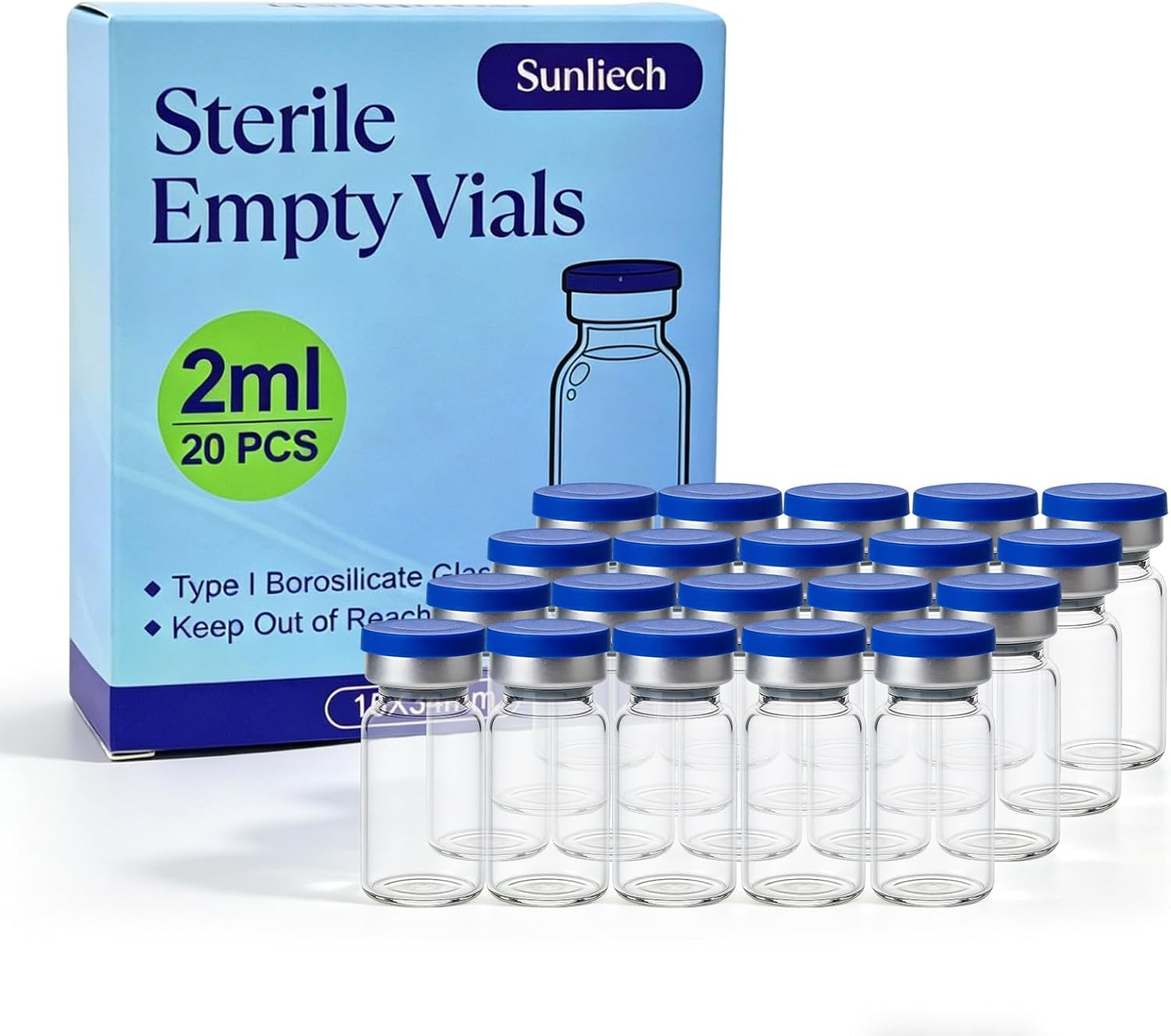 20Pcs 2Ml Empty Sterile Vials with Self-Healing Injection Port, Flip