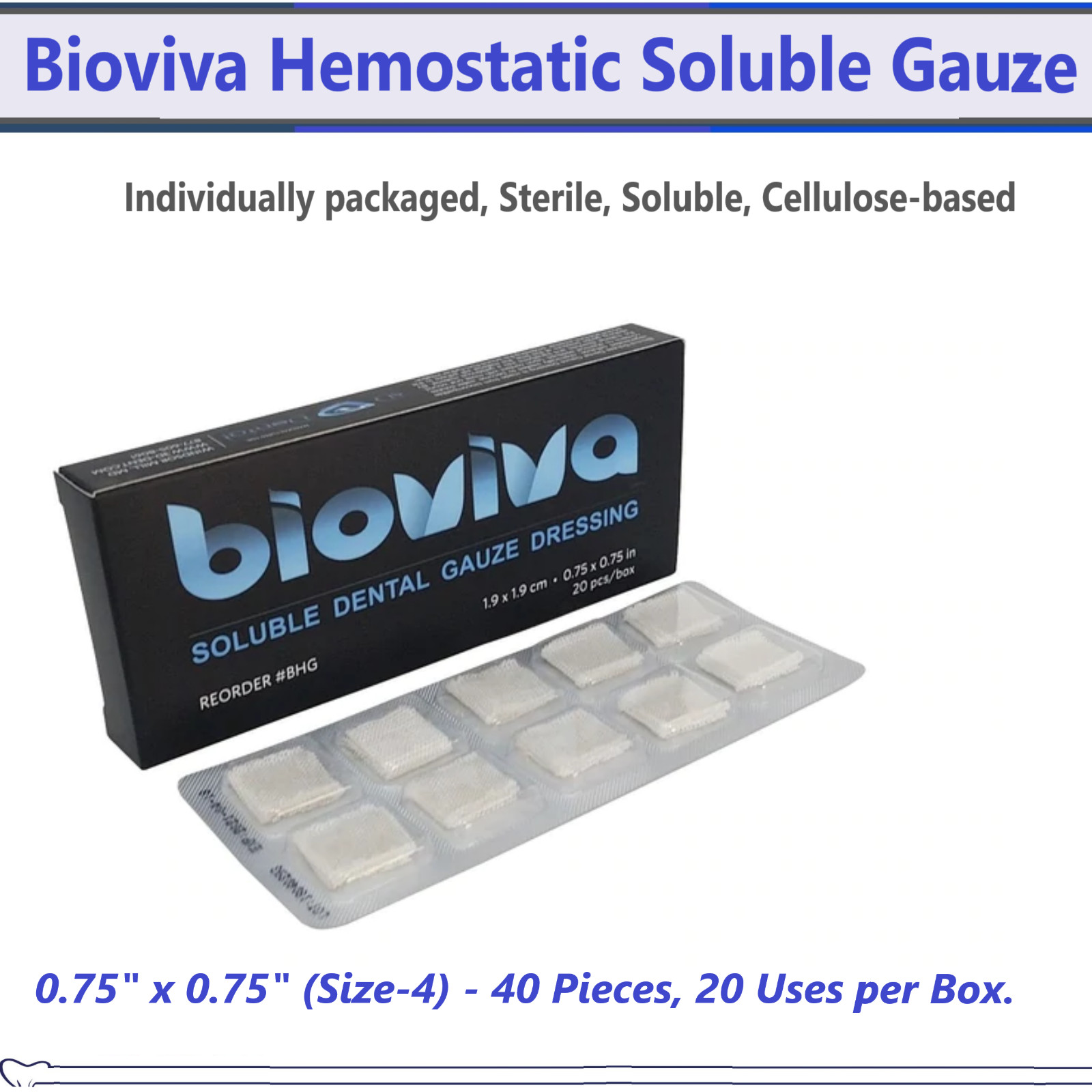 Dental SafeGauze HemoStat Topical Hemostatic Dressing, Bioviva GelFoam, 20/Bx