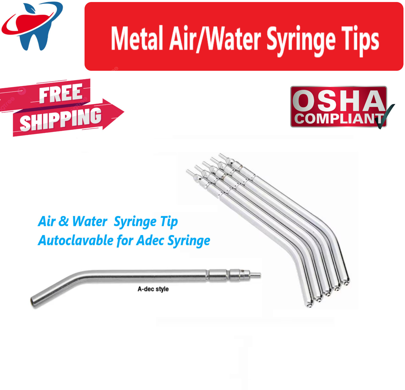 A-Dec Metal Tips Dental Air Water Syringe Tips Metal 3-Way A-Dec Style 5-50/bx