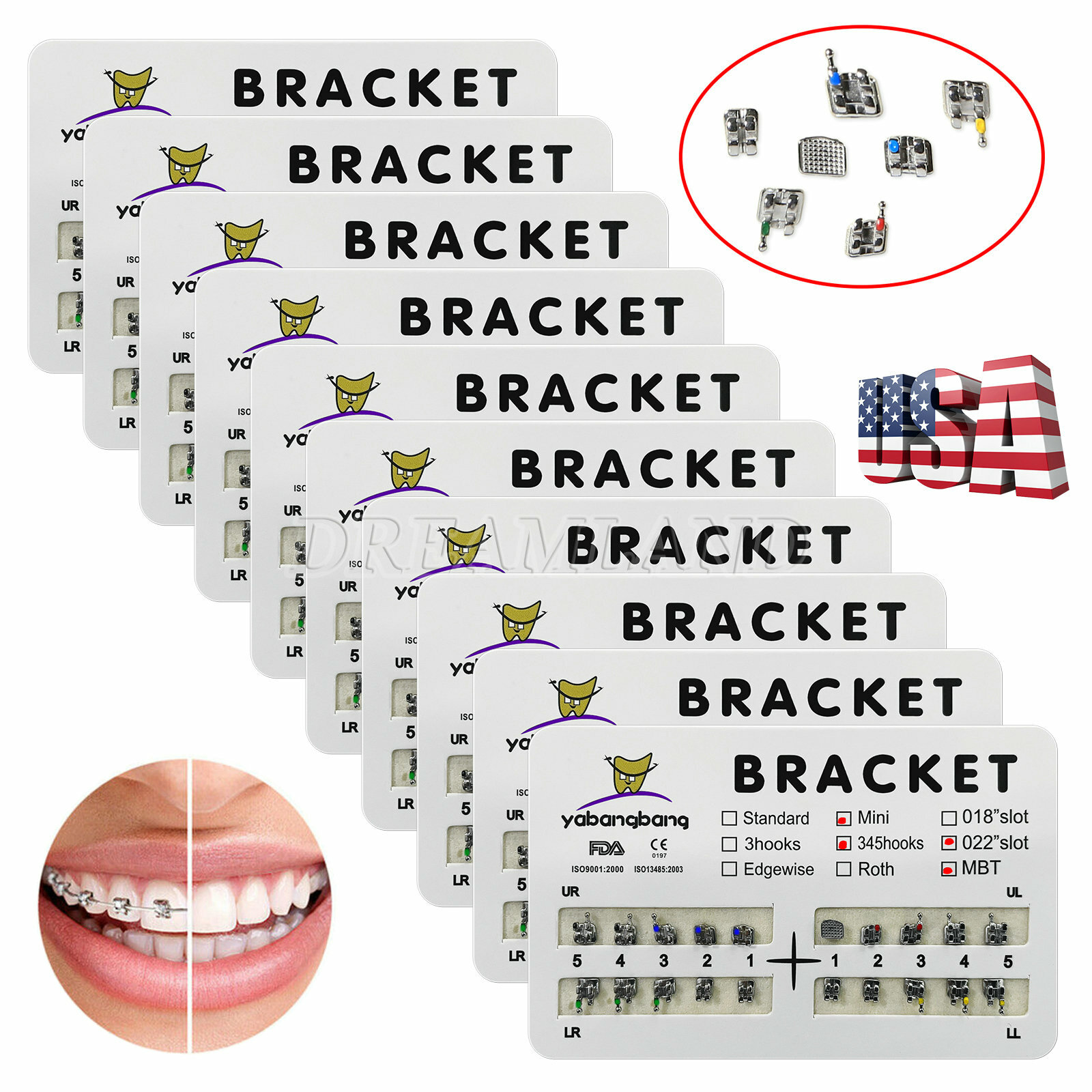 200pcs Dental Orthodontic Bracket Braces Roth/MBT 022″ Slot 3/345 hooks Metal