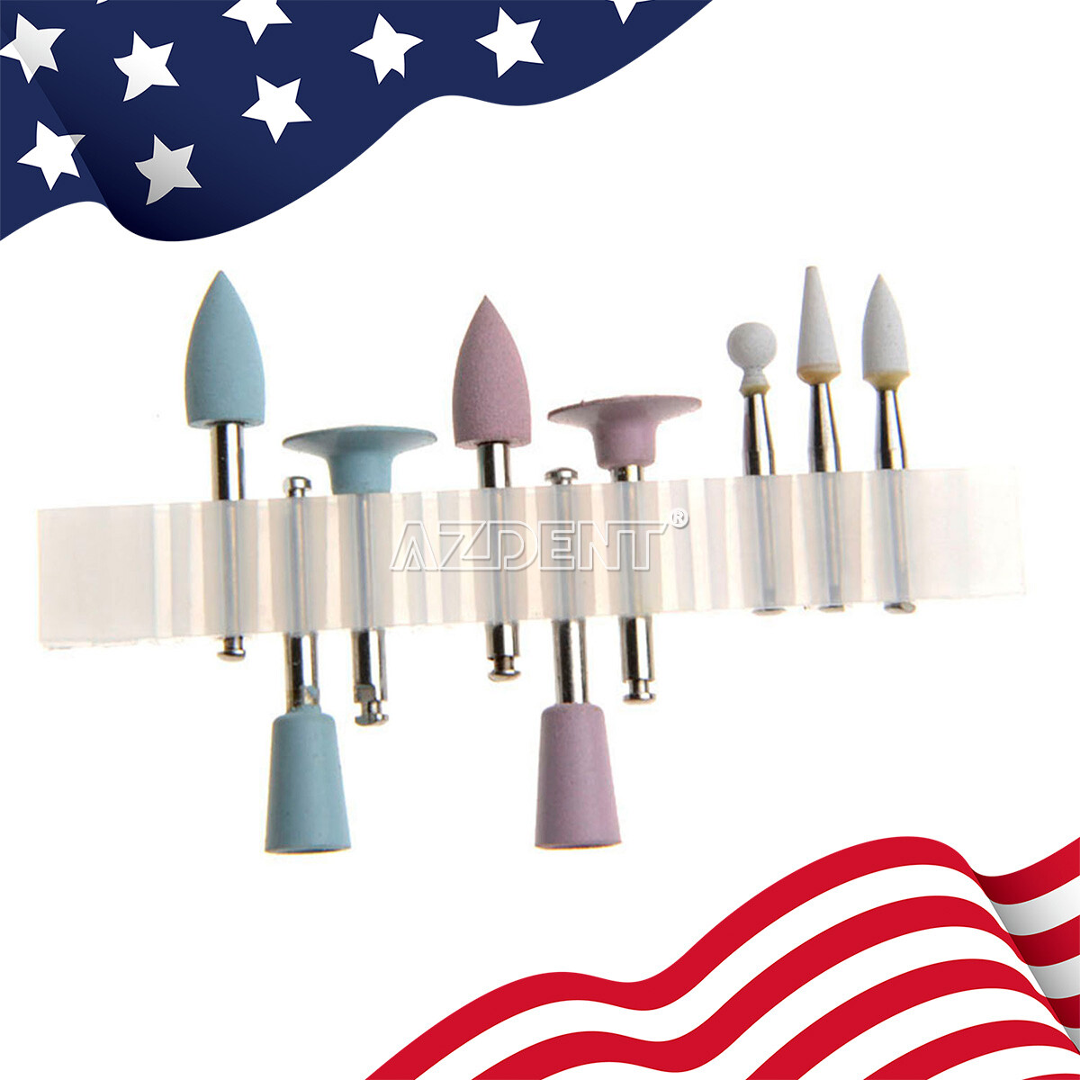 AZDENT Fresas dentales Pulidores Kit de pulido White Stone Flame Aluminio FG/RA