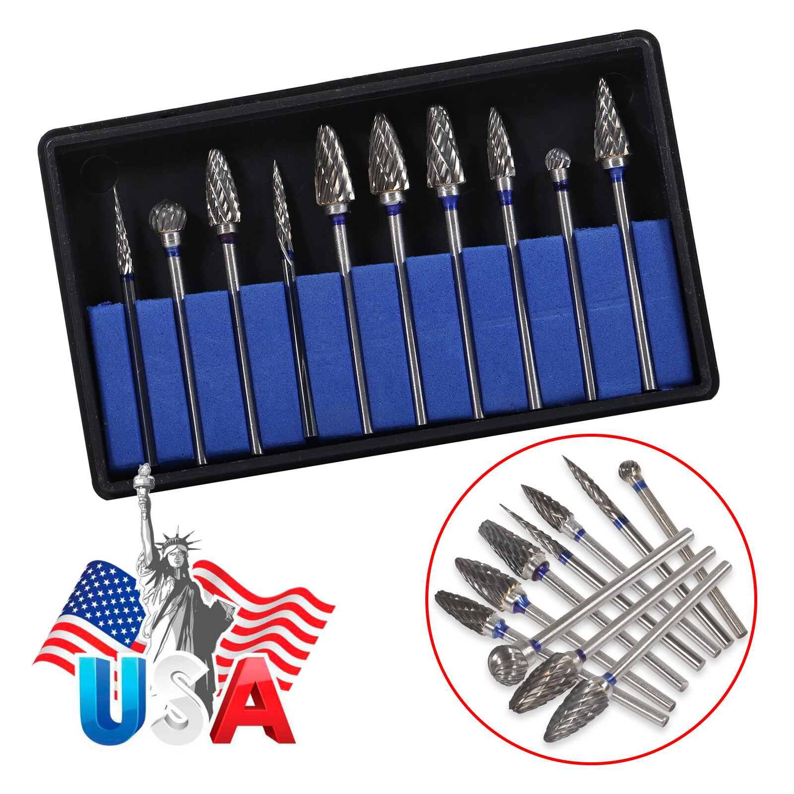 10 Pcs Dental Lab Polishing Bur Drills Tungsten Steel Carbide Burs Burrs 2.35MM
