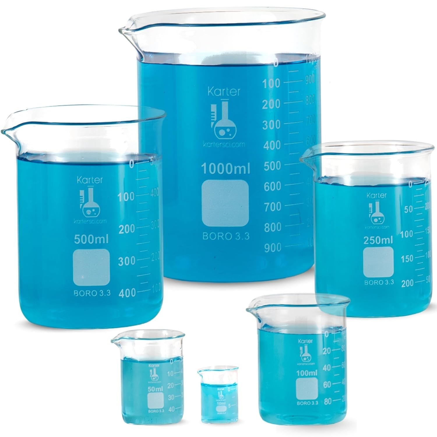 ASTM E960 Certified Glass Beaker Set with Round Bottom for Lab Applications