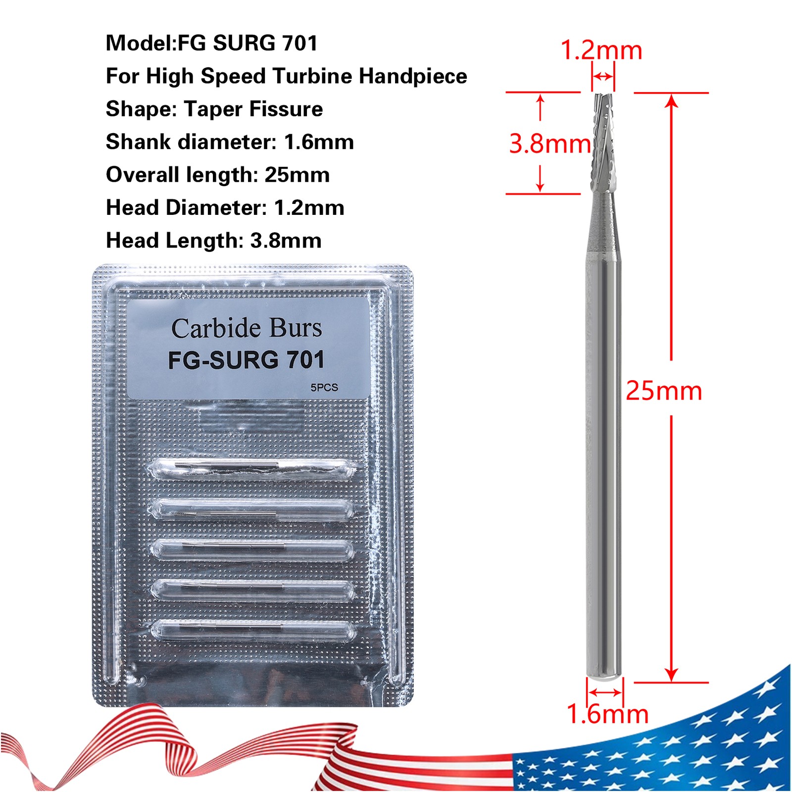 Dental Carbide Burs FG SURG 701 Surgical Midwest Type ns