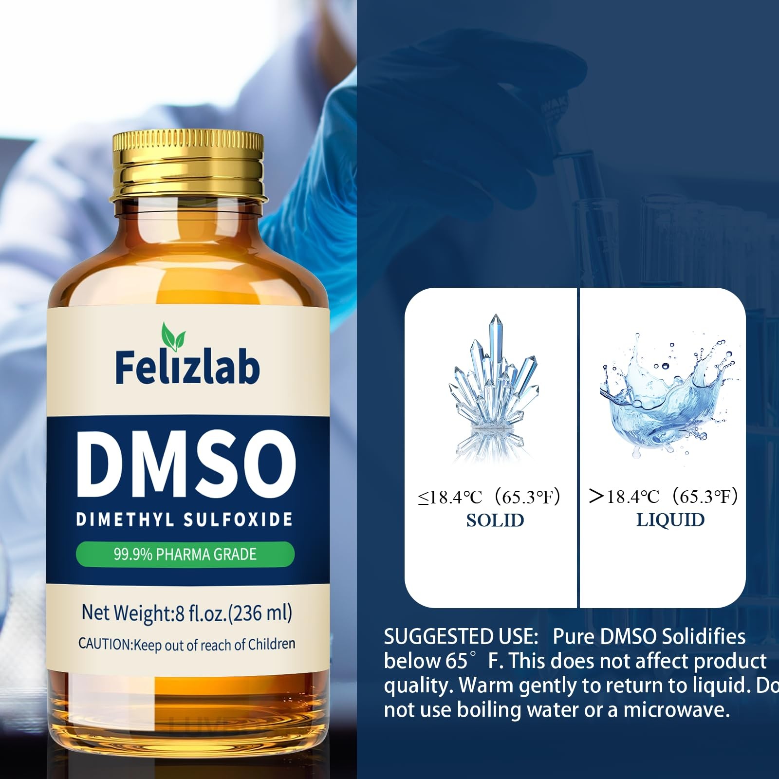 DMSO Liquid 99.9% Pure (Dimethyl Sulfoxide), 8 fl oz, Undiluted, Low Odor,…