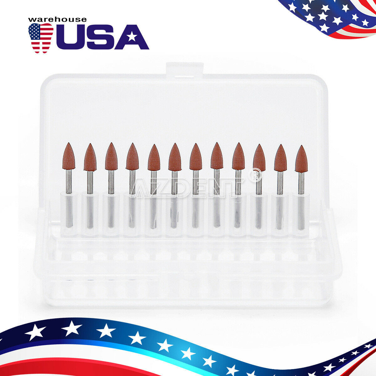 Dental White Stone High Speed Polishing Burs FG Flame Aluminum Oxide Fl2 AZDENT
