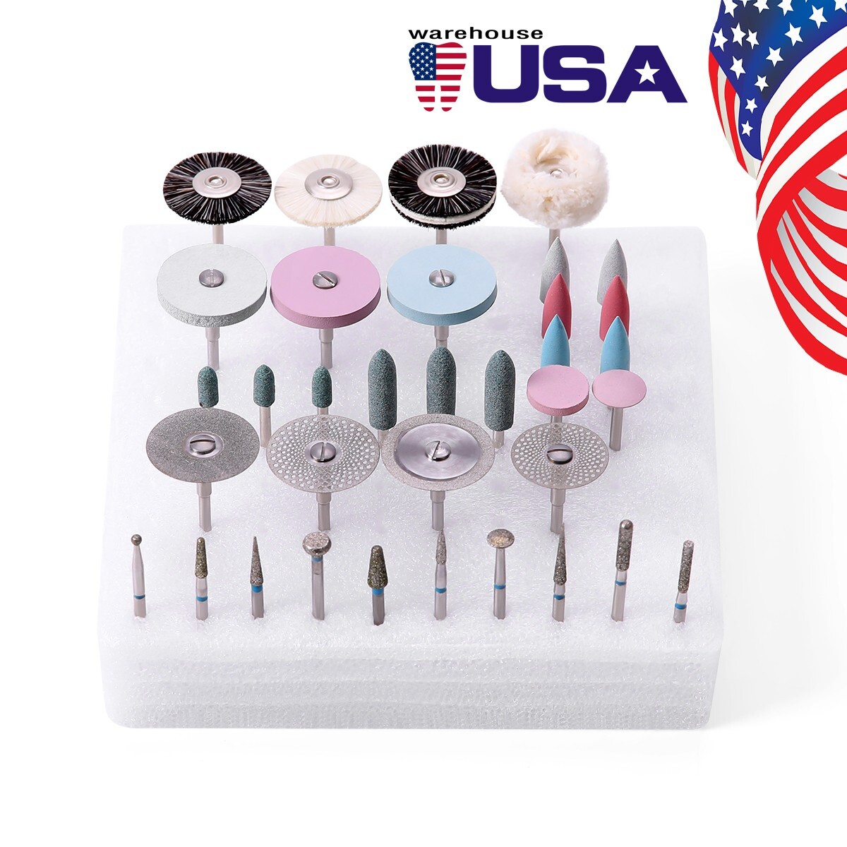 US 35Pcs/Box Dental Lab Polishing Kit HP Shank For Ceramics Porcelain 2.35mm