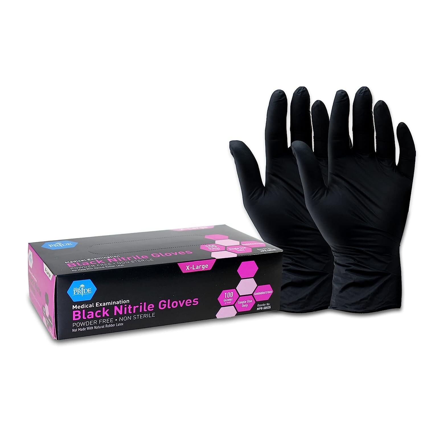 MedPride Medical Examination Nitrile Gloves,N/S Powd.Free, X-Large,Black-100/Box