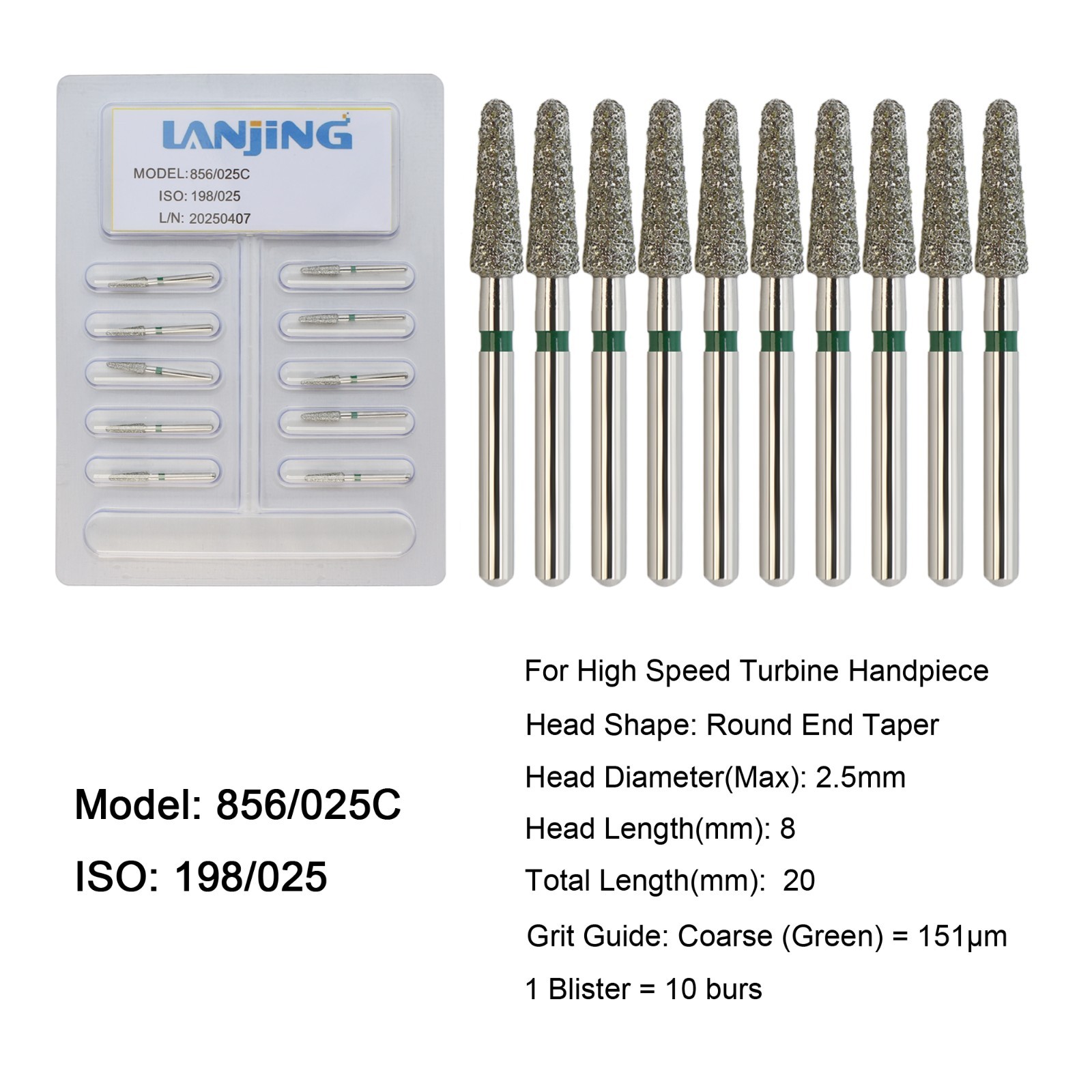 Dental Diamond Burs FG Round End Taper Football Barrel Pear Coarse Fine 856 379