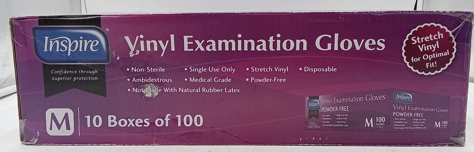 Inspire Vinyl Examination Gloves Medium 10 Boxes of 100