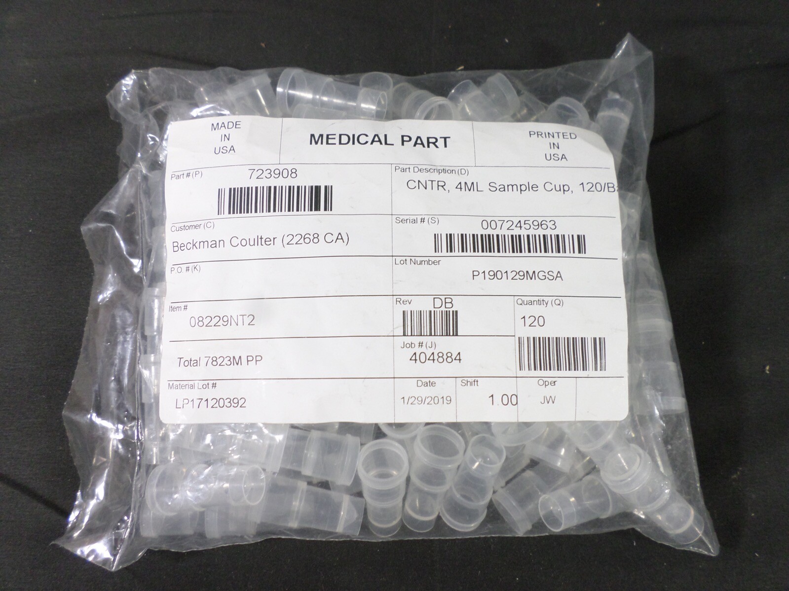 BECKMAN COULTER 4mL Clear PP CNTR Vi-Cell ViCell Sample Cup 723908 (120/Bag)