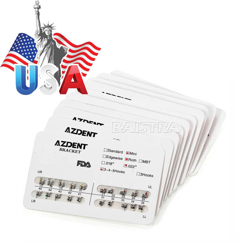 10 Packs AZDENT Dental Orthodontic Brackets Braces Mini Roth 0.022″ Hooks 3-4-5