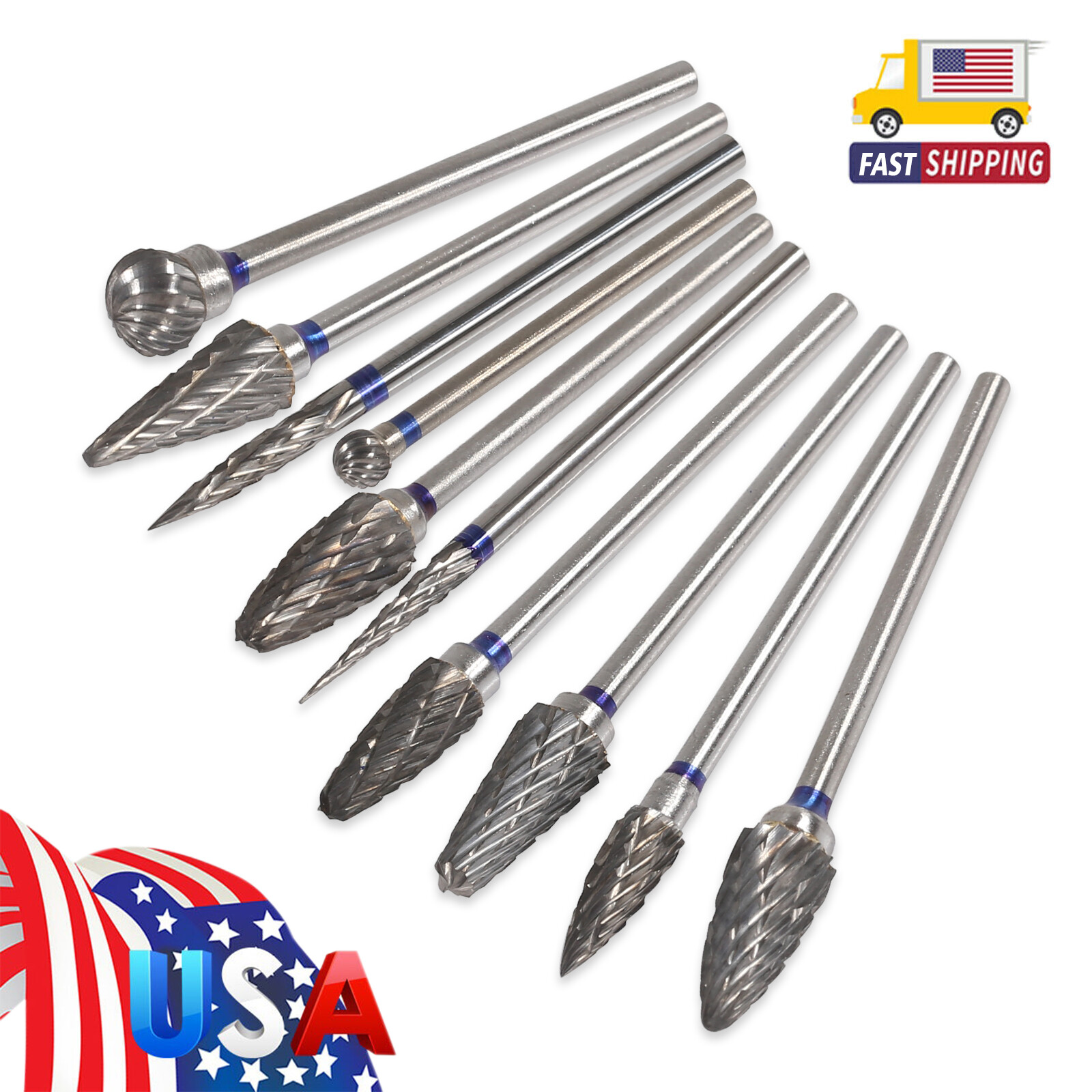 10 Pcs Dental Lab Polishing Bur Drills Tungsten Steel Carbide Burs Burrs 2.35MM