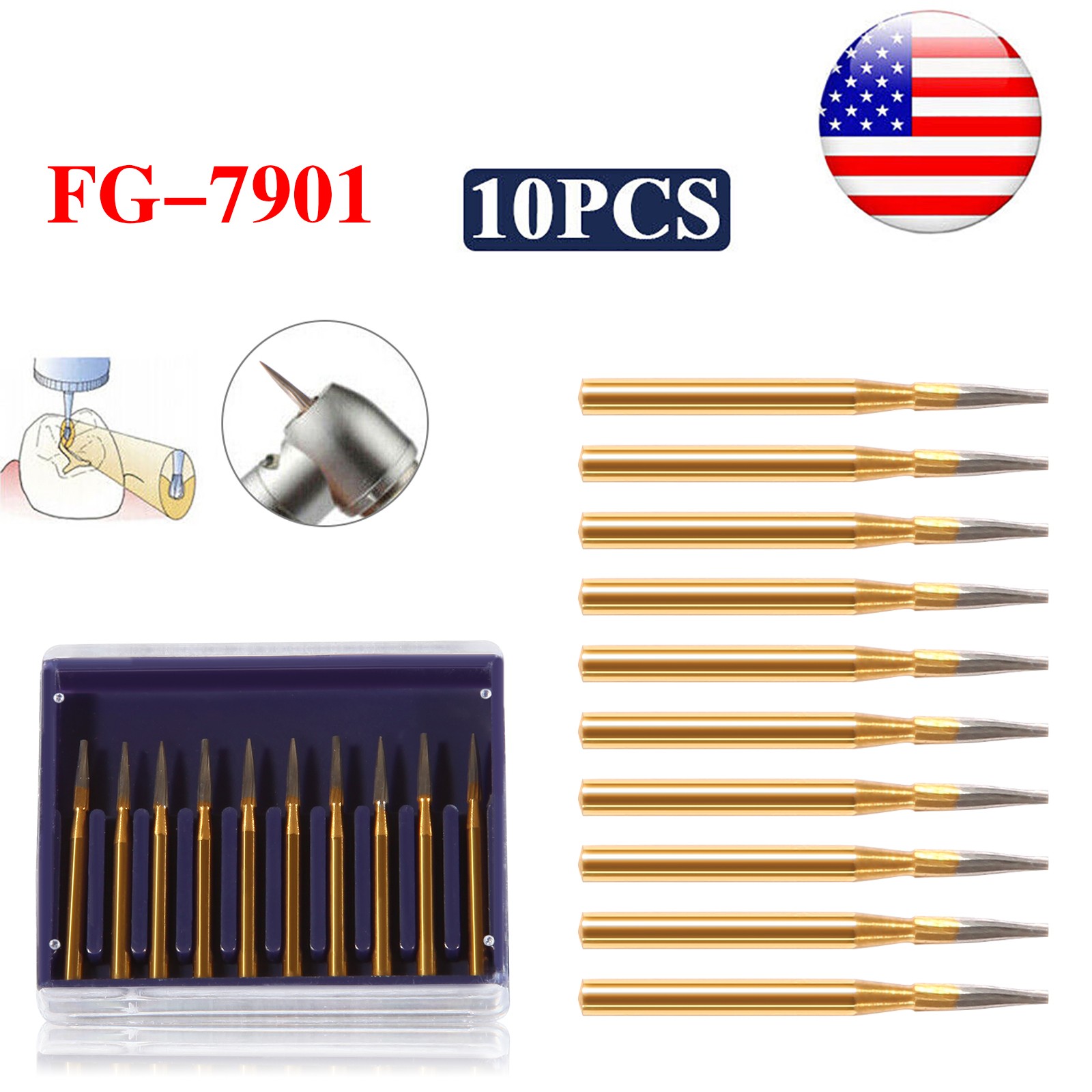 10Pc Dental Trimming & Finishing Drill Tungsten Carbide Flame Bur 7901 7902 7903