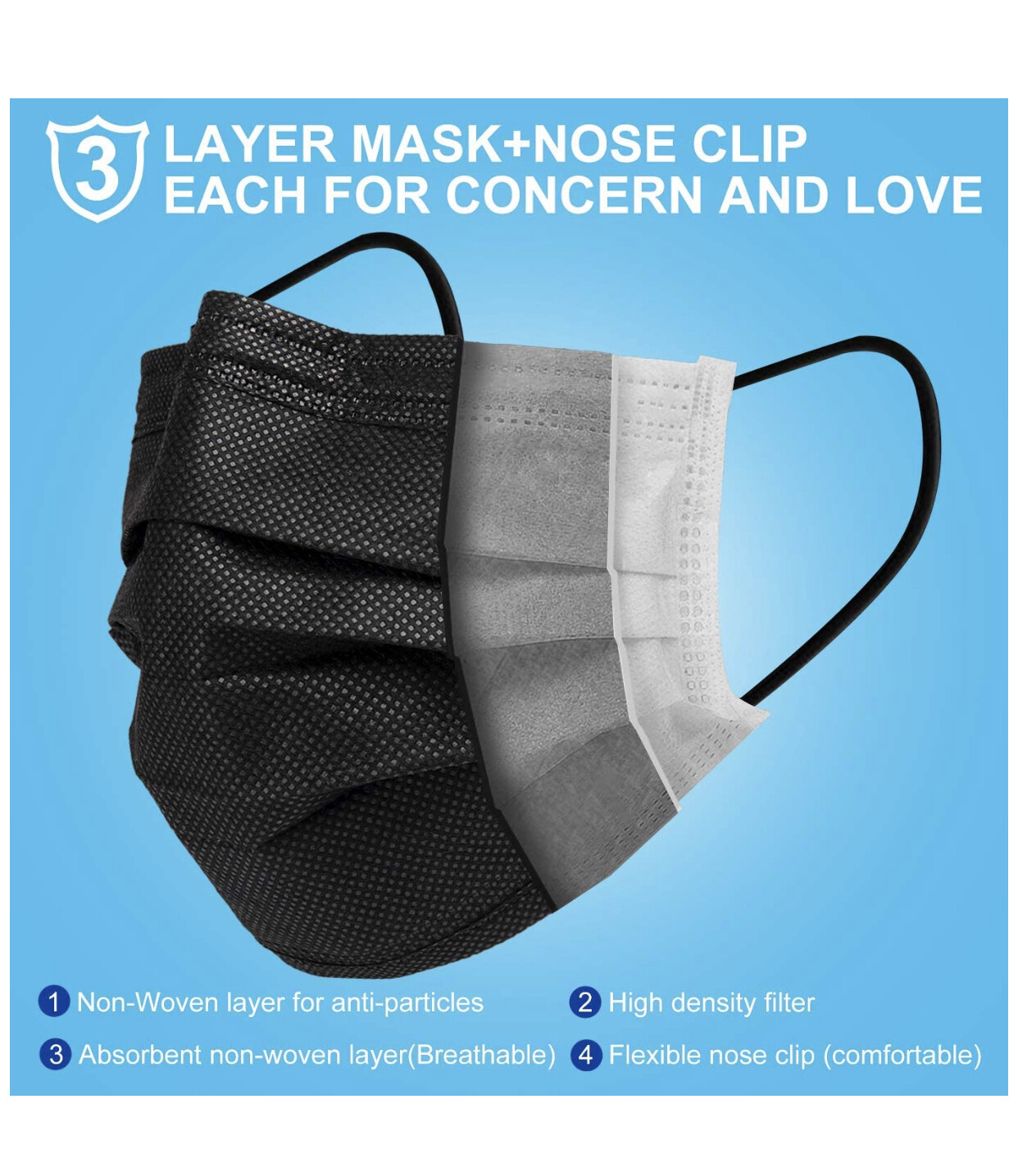 50-100 PCS Black & White Face Mask Disposable Non Medical Earloop Mouth Cover