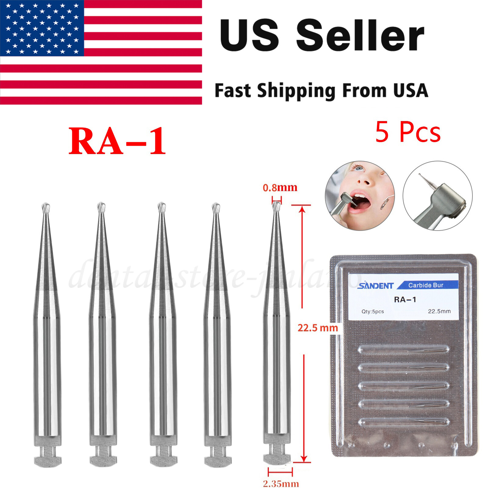 RA1-8 Dental lab Clinic Low Speed RA Round Carbide Burs for Slow Speed Latch BLR