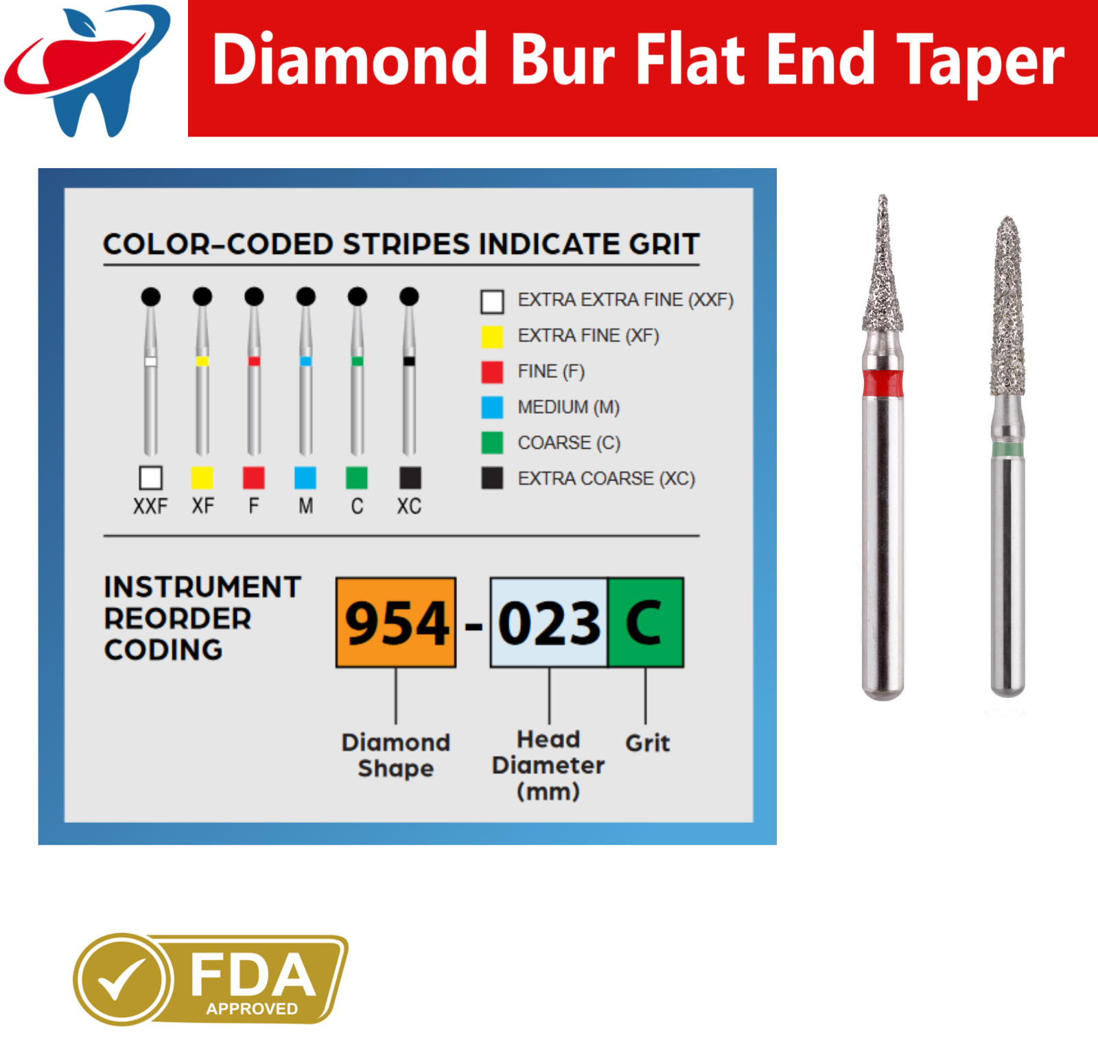 Dental Burs Diamond FG High Speed Round End Taper Ball Round (801) Coarse, Fine
