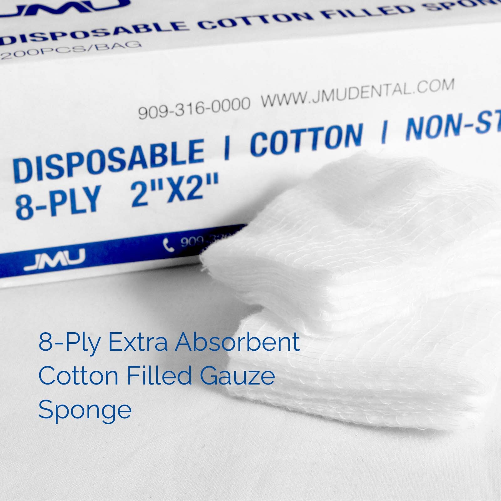 JMU Disposable Cotton Filled Sponge Medical Cotton Gauze Pads 8-Ply 2″X2″