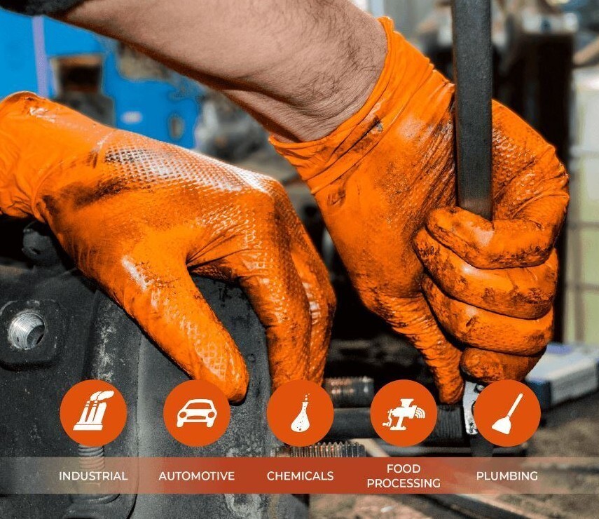 Diamond Textured HandCare Premium Orange Nitrile Gloves – 8 Mil – case of 1000
