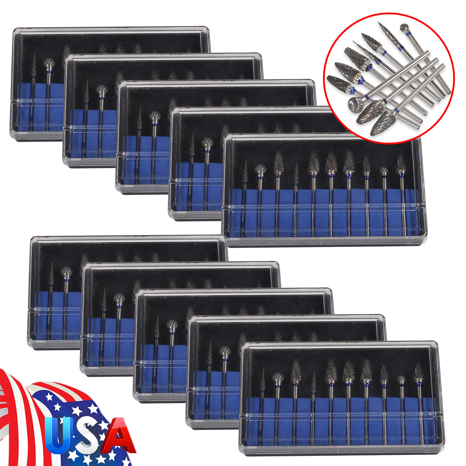 10-100Pcs Tungsten Steel Dental Carbide Burs Lab Burrs Tooth Drill 2.35mm Shank