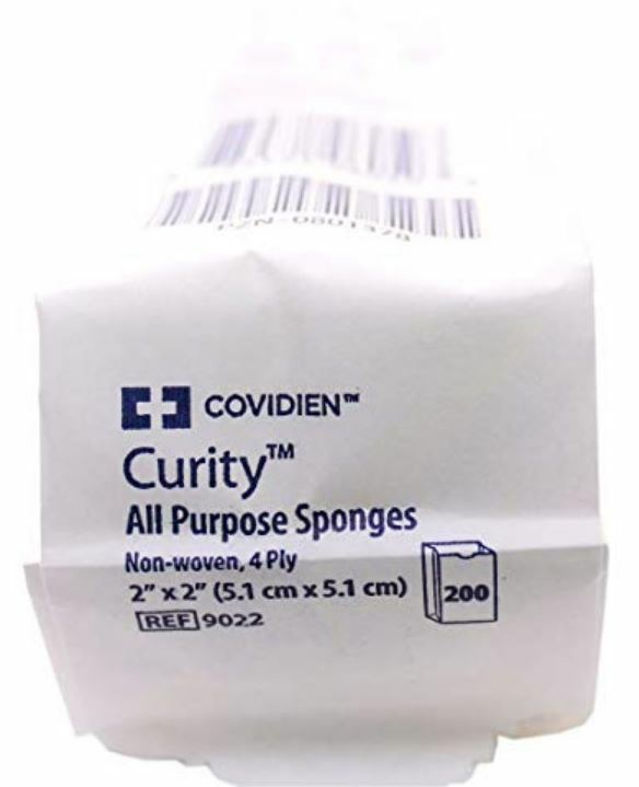Curity All Purpose Non-Sterile Non-Woven Sponge 2” x 2”, 4-Ply Pack of 200