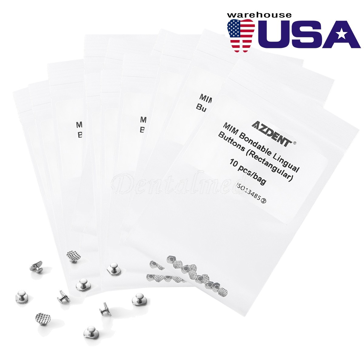 AZDENT Dental Orthodontic Metal Lingual Buttons Monoblock Bondable Rectangular