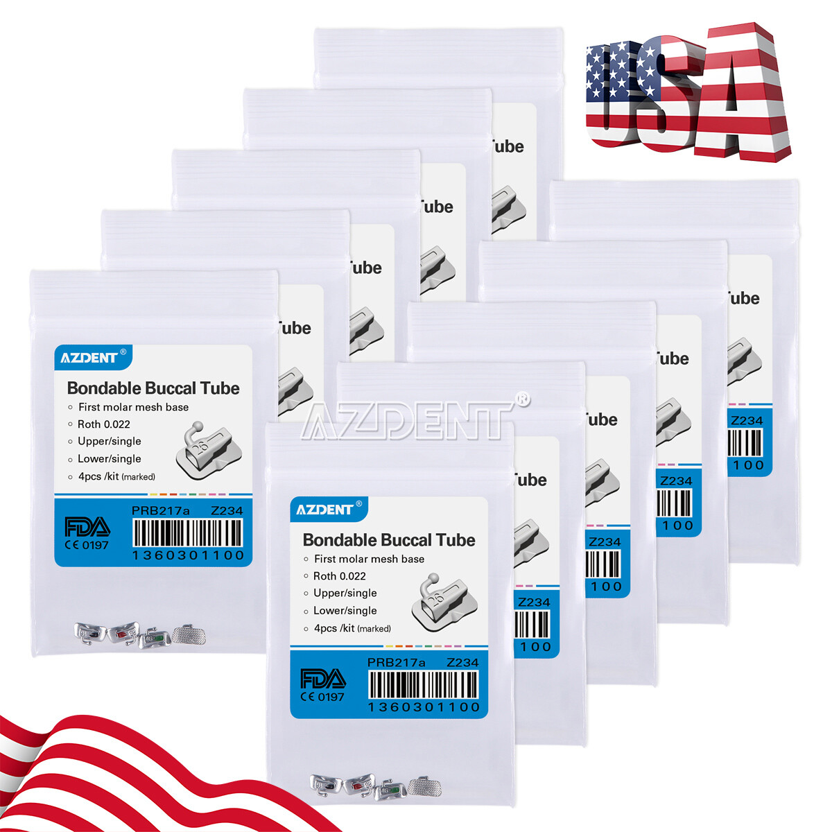 AZDENT Dental Ortho Single Bondable Buccal Tubes 1st/2nd Molar Roth/MBT 022