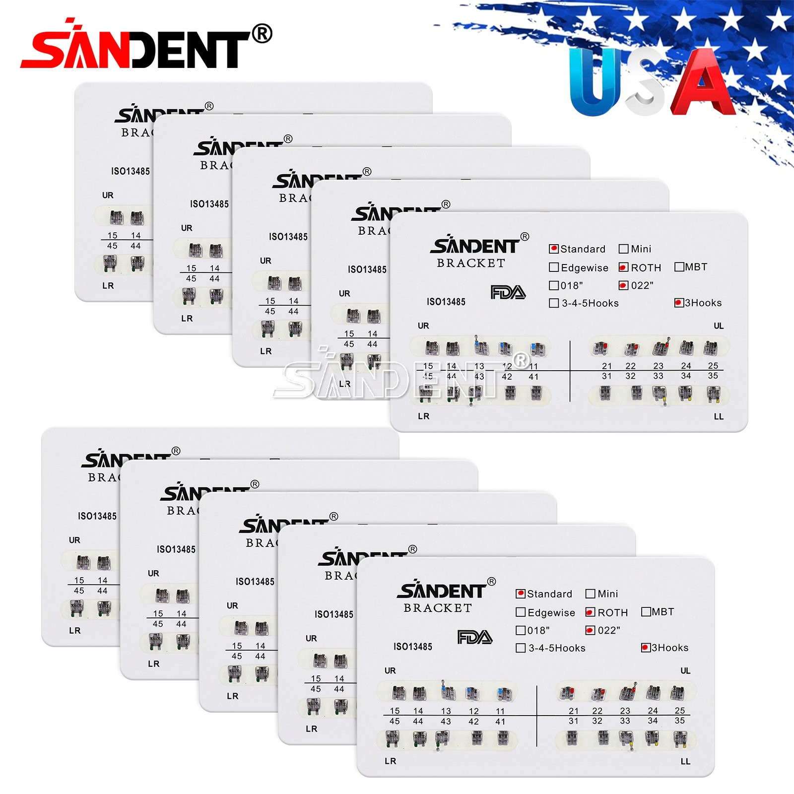 10 Packs Dental Orthodontics Brackets Braces Standard Roth 022″Slot 3 Hooks de