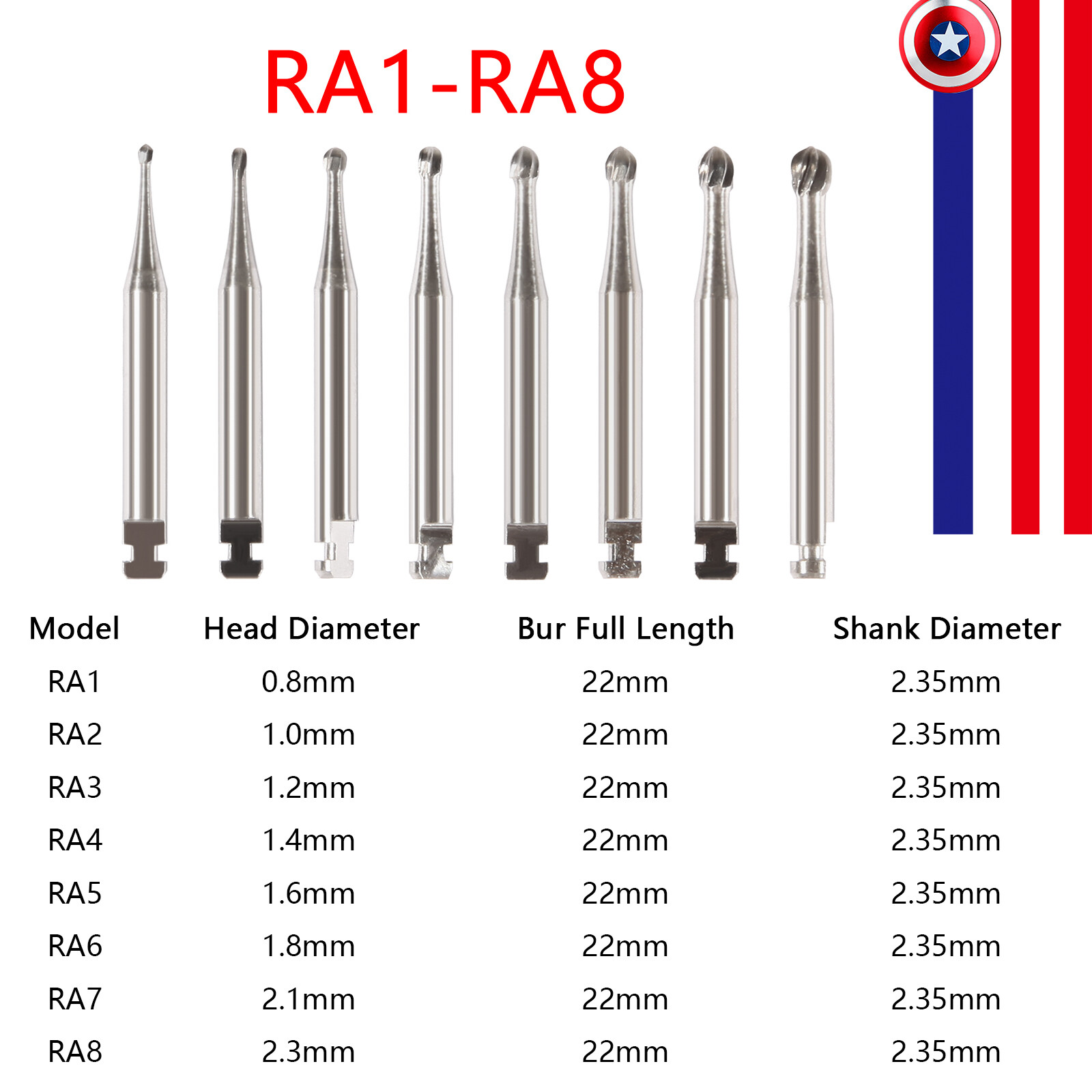 RA1-8 Dental Round Carbide Burs Tungsten For Low Speed Contra Angle Handpiece ns