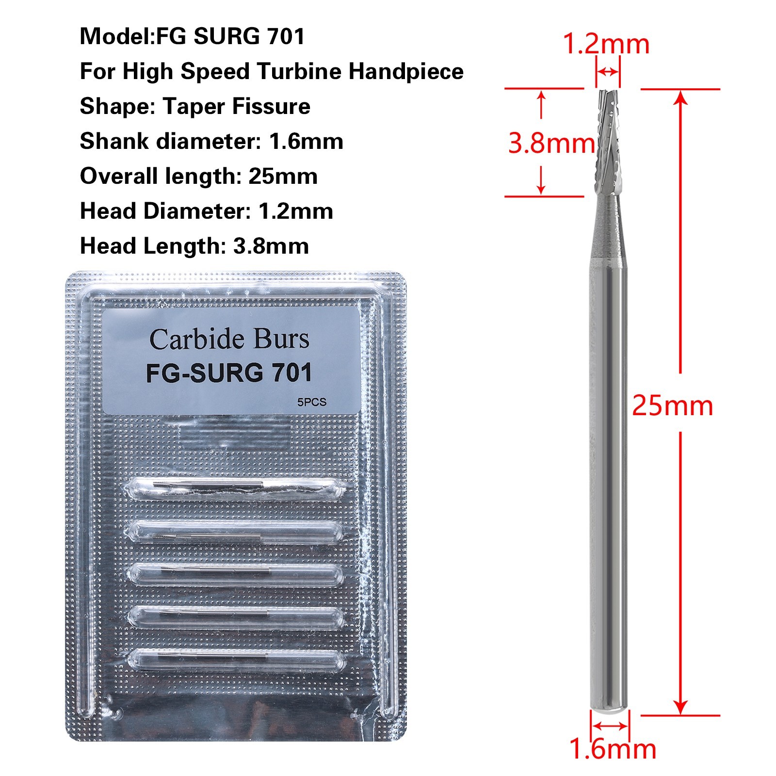 Dental Carbide Burs FG SURG 701 Surgical Midwest Type ns